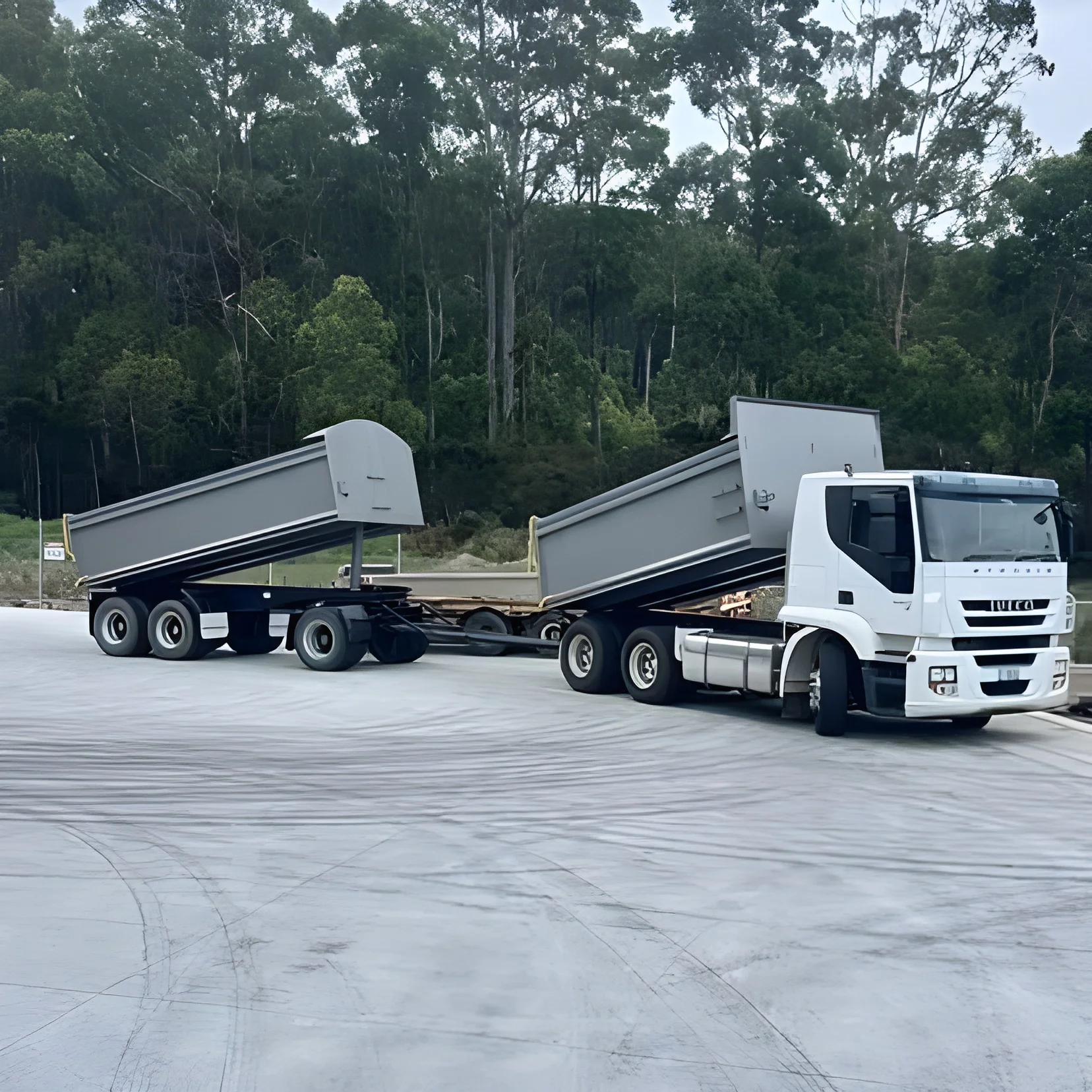 Truck and dog trailers used for bulk material haulage